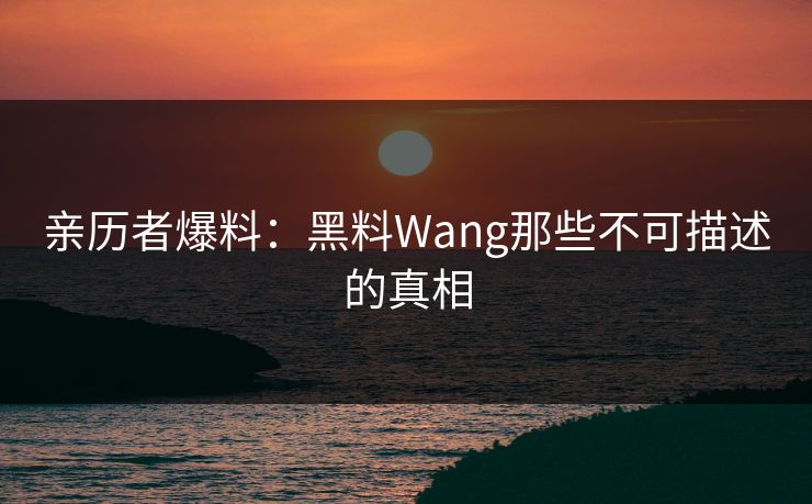 亲历者爆料：黑料Wang那些不可描述的真相