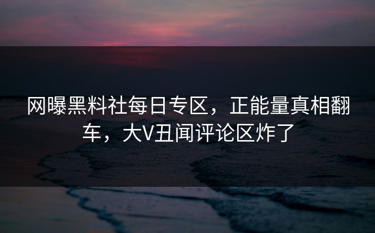 网曝黑料社每日专区，正能量真相翻车，大V丑闻评论区炸了
