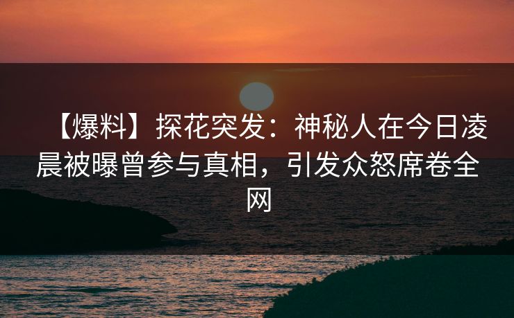 【爆料】探花突发：神秘人在今日凌晨被曝曾参与真相，引发众怒席卷全网