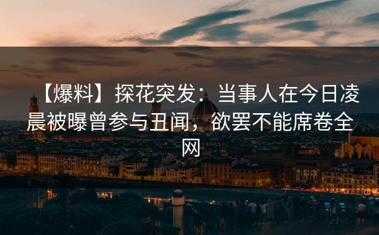 【爆料】探花突发：当事人在今日凌晨被曝曾参与丑闻，欲罢不能席卷全网